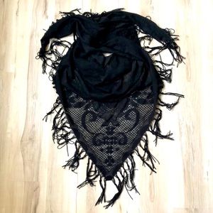 Vintage embroidered and tasseled scarf/shawl